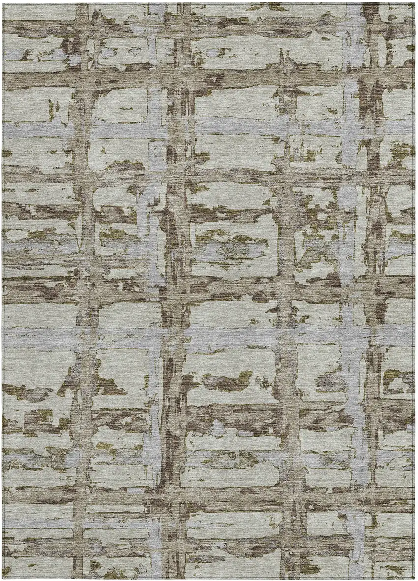 Taupe Gray And Brown Striped Washable Indoor Outdoor Area Rug Photo 5