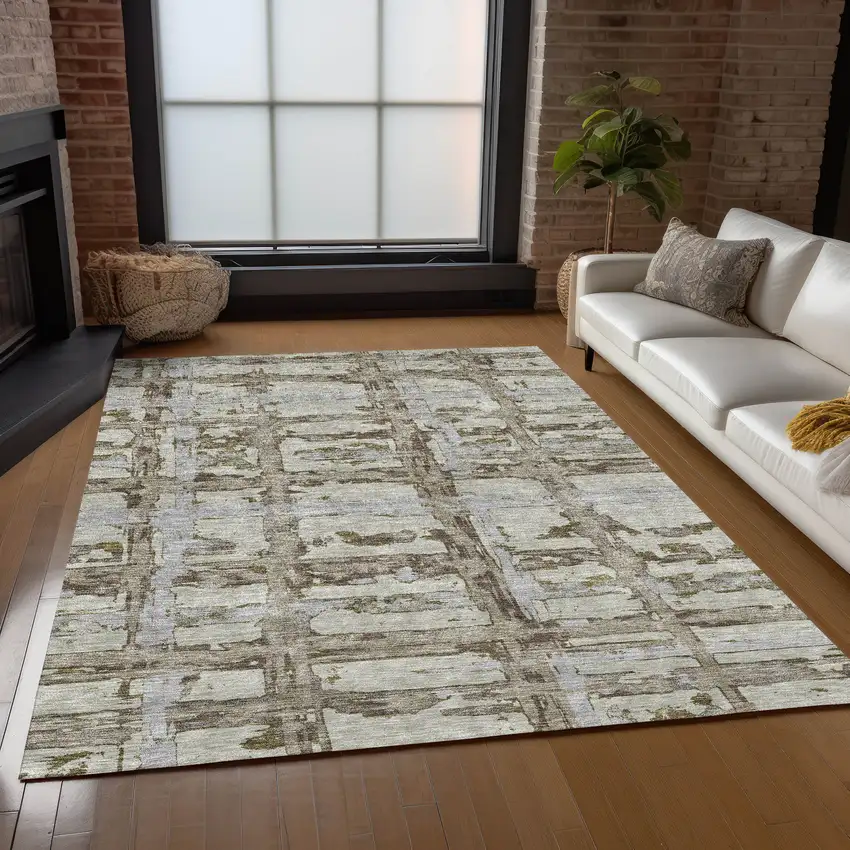 Taupe Gray And Brown Striped Washable Indoor Outdoor Area Rug Photo 8