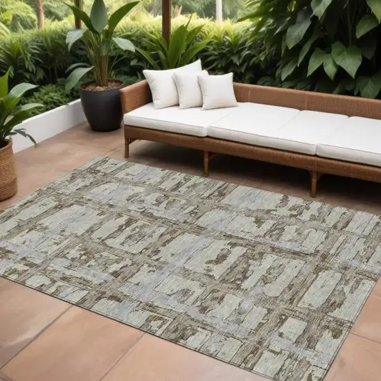 Taupe Gray And Brown Striped Washable Indoor Outdoor Area Rug Photo 1