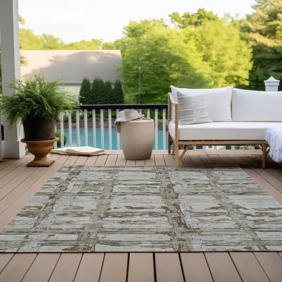 Taupe Gray And Brown Striped Washable Indoor Outdoor Area Rug Photo 9