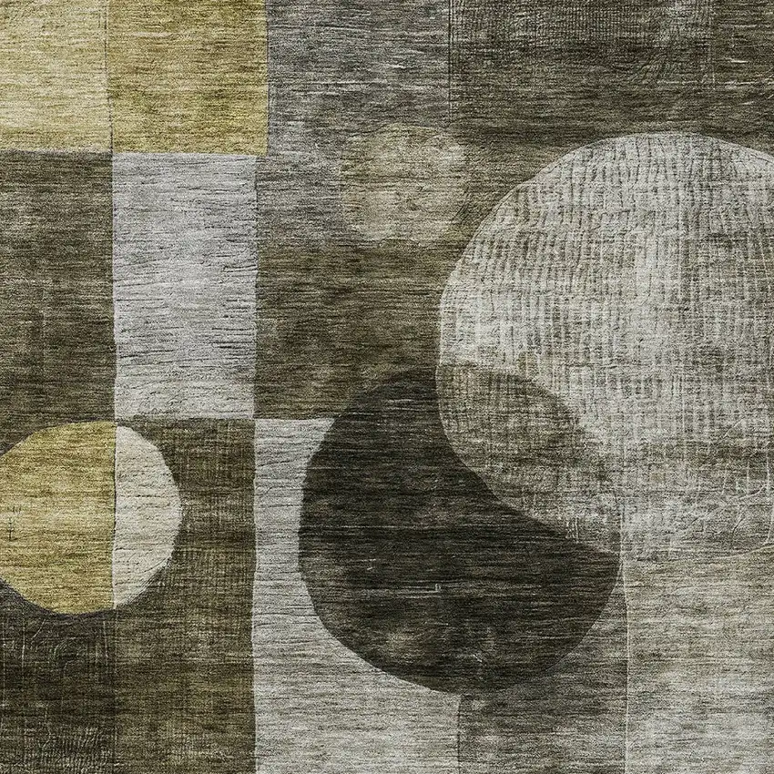 Taupe Gray And Charcoal Geometric Washable Indoor Outdoor Area Rug Photo 5