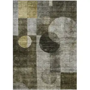 Photo of Taupe Gray And Charcoal Geometric Washable Indoor Outdoor Area Rug