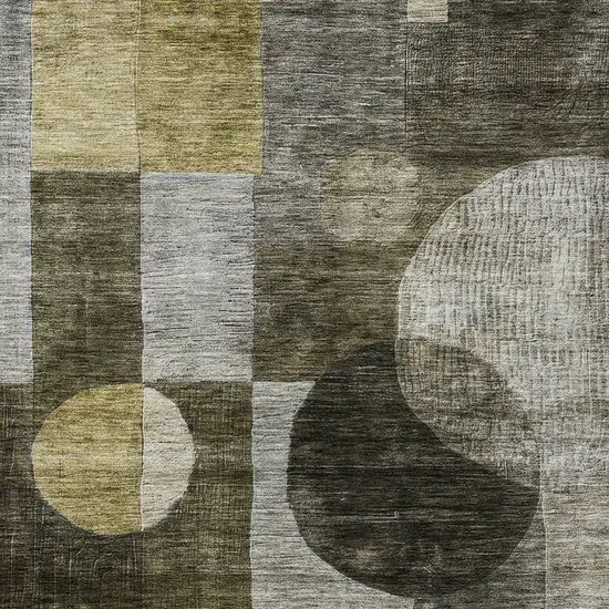 Taupe Gray And Charcoal Geometric Washable Indoor Outdoor Area Rug Photo 5