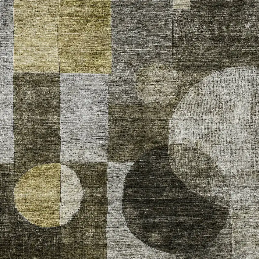 Taupe Gray And Charcoal Geometric Washable Indoor Outdoor Area Rug Photo 5