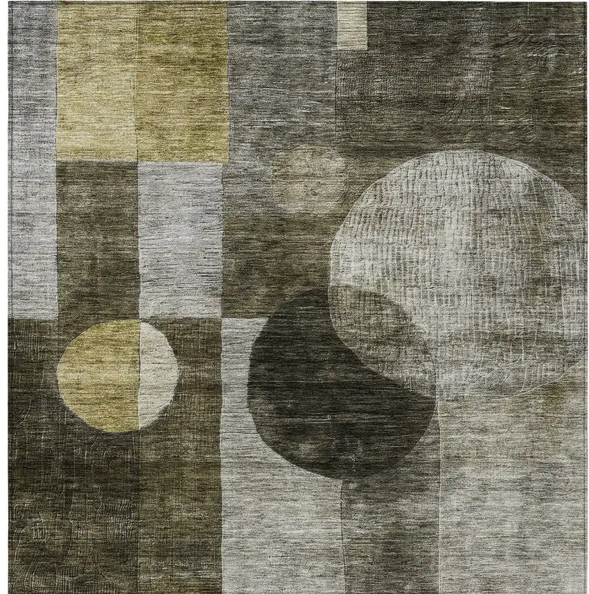 Taupe Gray And Charcoal Geometric Washable Indoor Outdoor Area Rug Photo 6