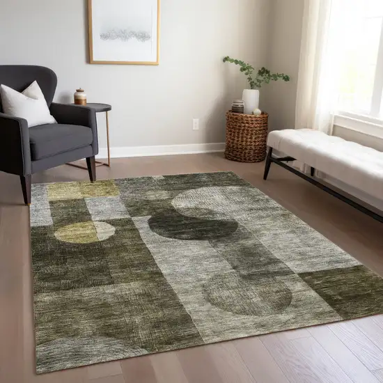 Taupe Gray And Charcoal Geometric Washable Indoor Outdoor Area Rug Photo 9