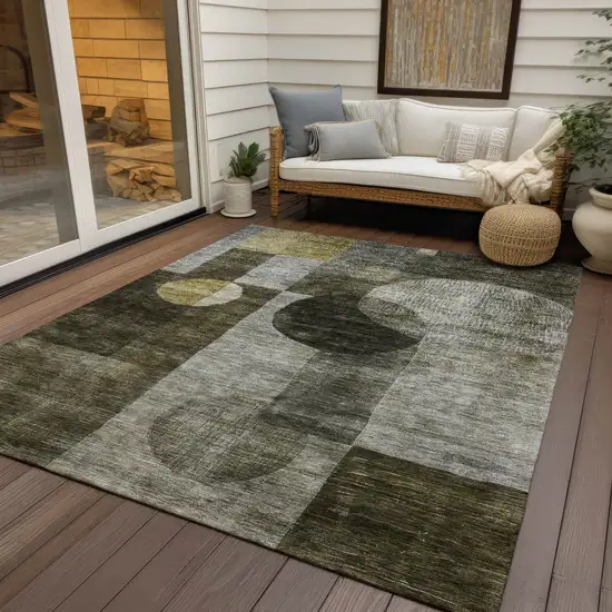Taupe Gray And Charcoal Geometric Washable Indoor Outdoor Area Rug Photo 7