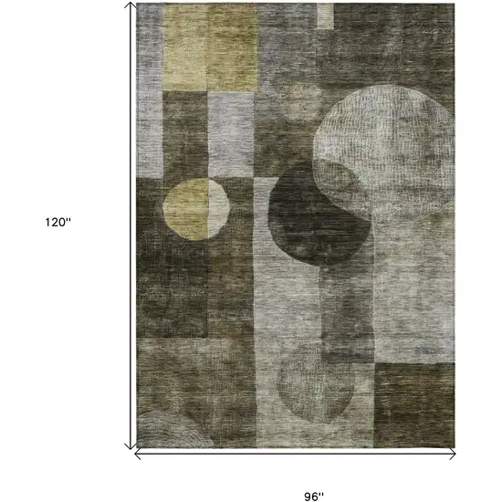 Taupe Gray And Charcoal Geometric Washable Indoor Outdoor Area Rug Photo 7