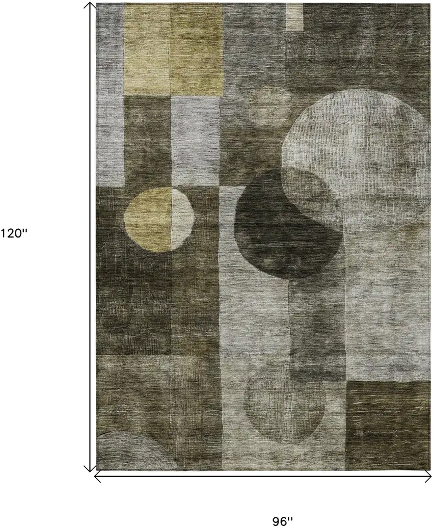 Taupe Gray And Charcoal Geometric Washable Indoor Outdoor Area Rug Photo 7