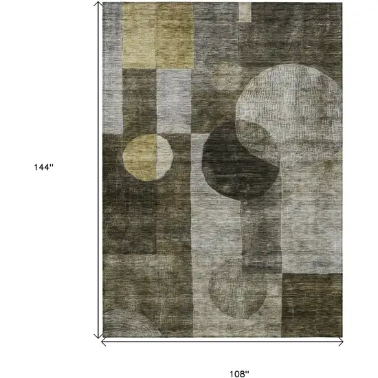Taupe Gray And Charcoal Geometric Washable Indoor Outdoor Area Rug Photo 7
