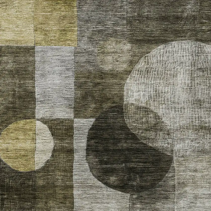 Taupe Gray And Charcoal Geometric Washable Indoor Outdoor Area Rug Photo 5