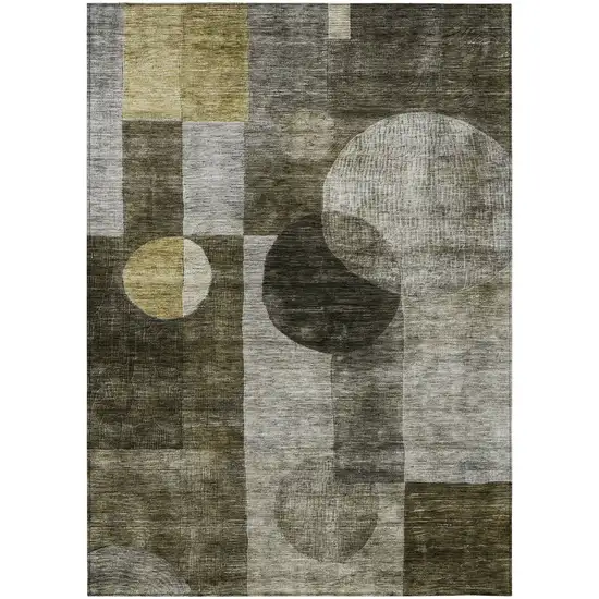 Taupe Gray And Charcoal Geometric Washable Indoor Outdoor Area Rug Photo 2
