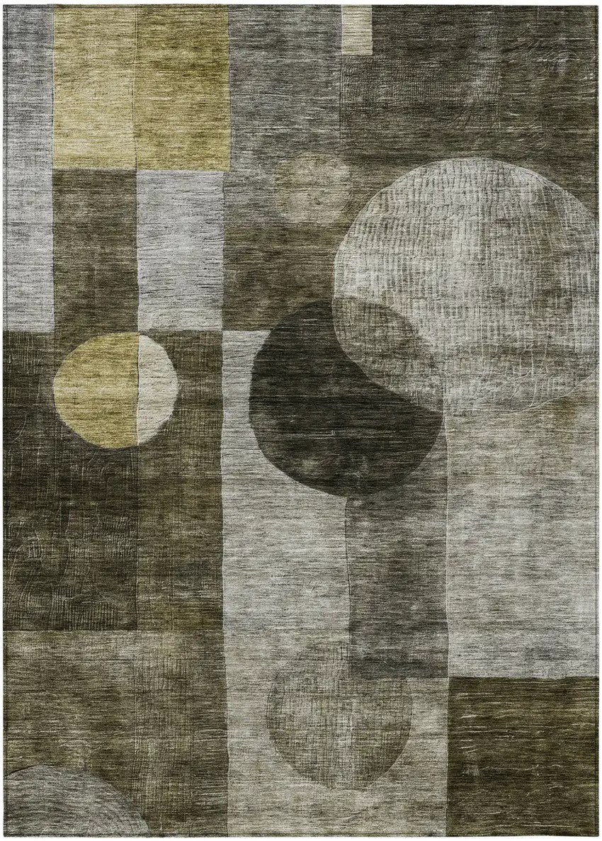 Taupe Gray And Charcoal Geometric Washable Indoor Outdoor Area Rug Photo 2