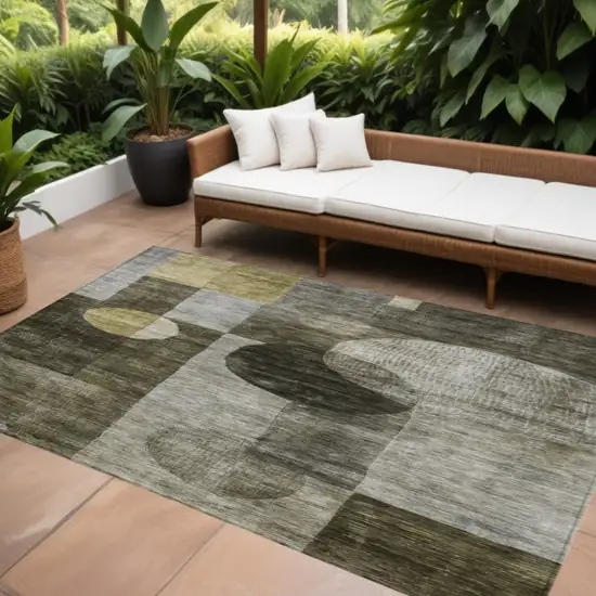 Taupe Gray And Charcoal Geometric Washable Indoor Outdoor Area Rug Photo 1