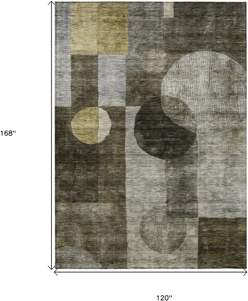 Taupe Gray And Charcoal Geometric Washable Indoor Outdoor Area Rug Photo 7