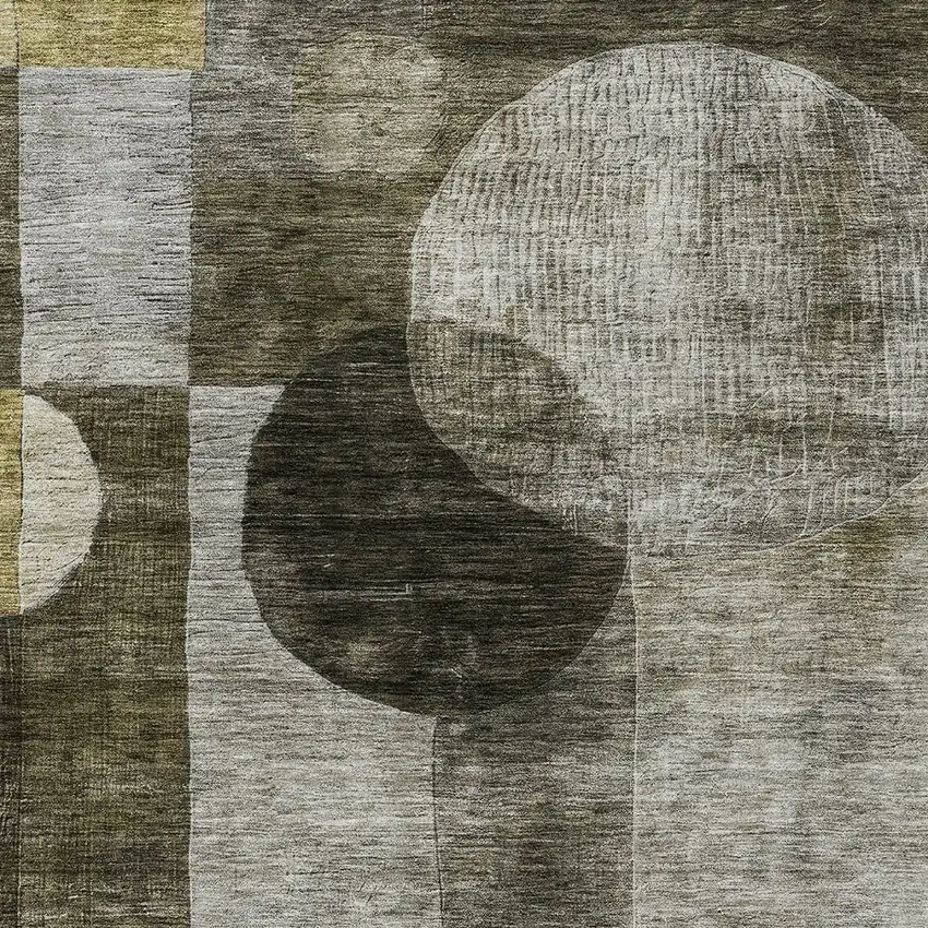 Taupe Gray And Charcoal Geometric Washable Indoor Outdoor Area Rug Photo 5