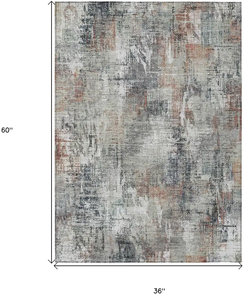Taupe Gray And Copper Abstract Washable Indoor Outdoor Area Rug Photo 7