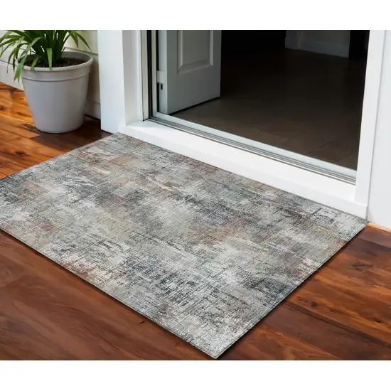 Taupe Gray And Copper Abstract Washable Indoor Outdoor Area Rug Photo 1