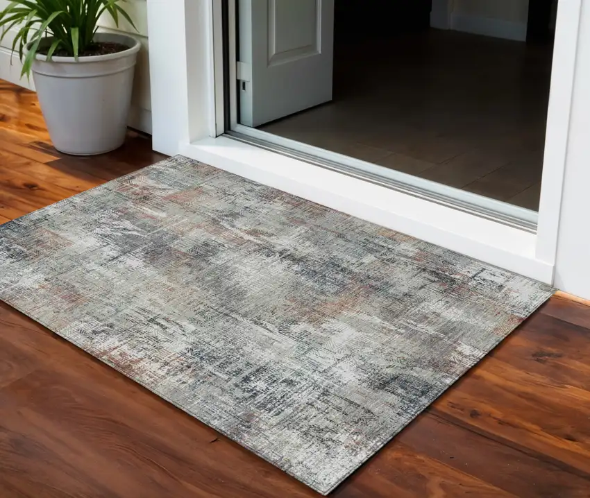 Taupe Gray And Copper Abstract Washable Indoor Outdoor Area Rug Photo 1