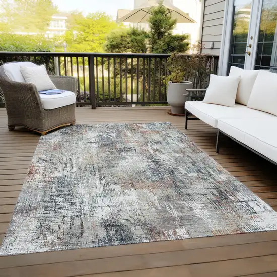 Taupe Gray And Copper Abstract Washable Indoor Outdoor Area Rug Photo 9