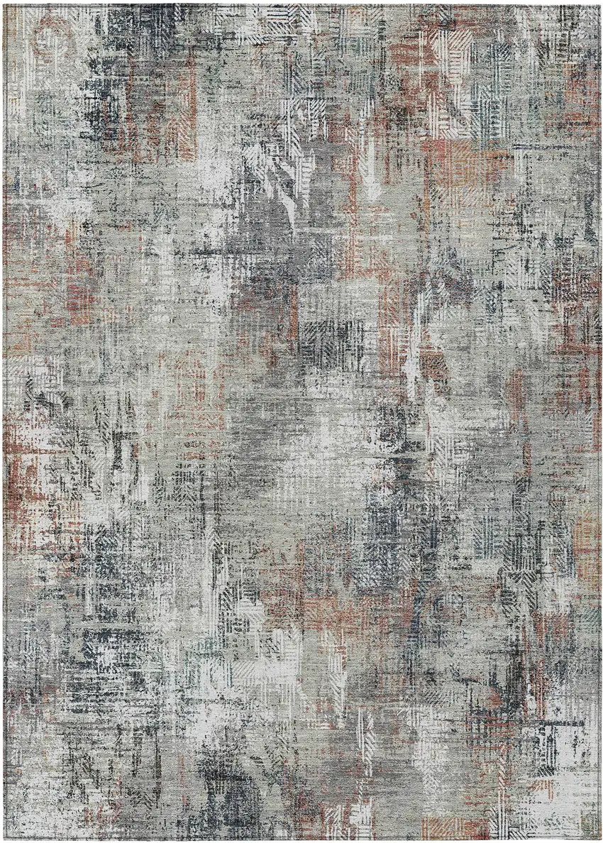 Taupe Gray And Copper Abstract Washable Indoor Outdoor Area Rug Photo 1
