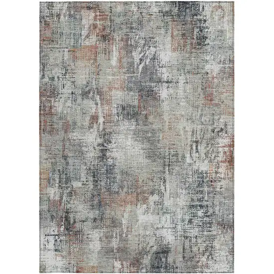 Taupe Gray And Copper Abstract Washable Indoor Outdoor Area Rug Photo 5