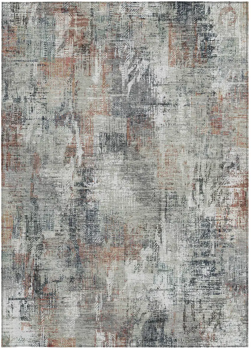 Taupe Gray And Copper Abstract Washable Indoor Outdoor Area Rug Photo 5