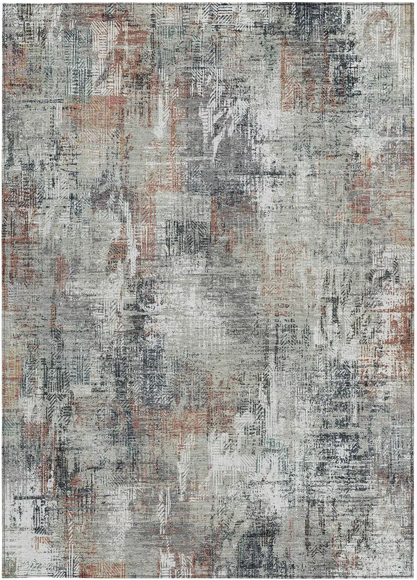 Taupe Gray And Copper Abstract Washable Indoor Outdoor Area Rug Photo 5
