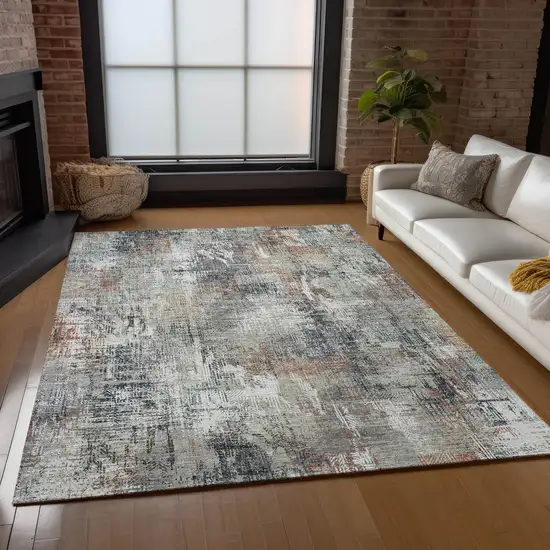 Taupe Gray And Copper Abstract Washable Indoor Outdoor Area Rug Photo 8