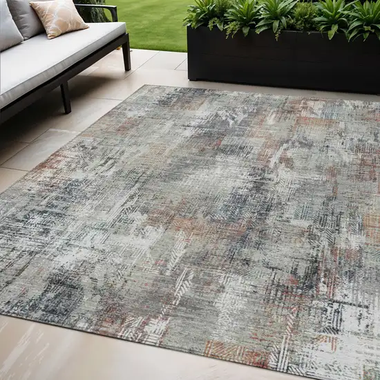 Taupe Gray And Copper Abstract Washable Indoor Outdoor Area Rug Photo 1