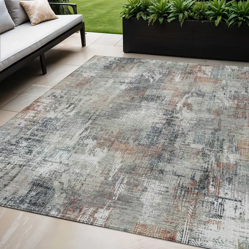 Taupe Gray And Copper Abstract Washable Indoor Outdoor Area Rug Photo 1