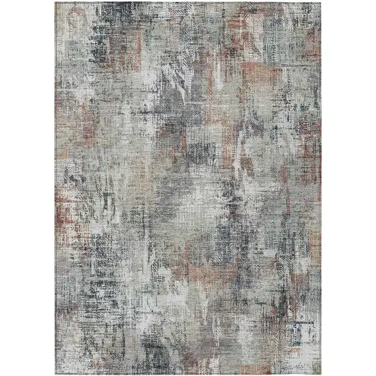 Taupe Gray And Copper Abstract Washable Indoor Outdoor Area Rug Photo 1