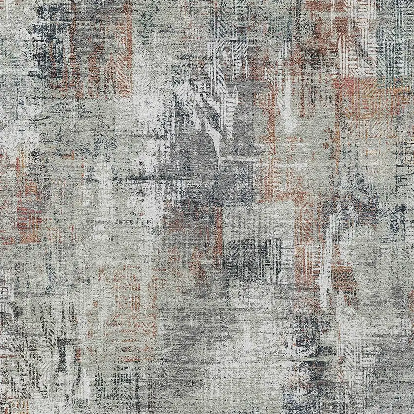 Taupe Gray And Copper Abstract Washable Indoor Outdoor Area Rug Photo 6