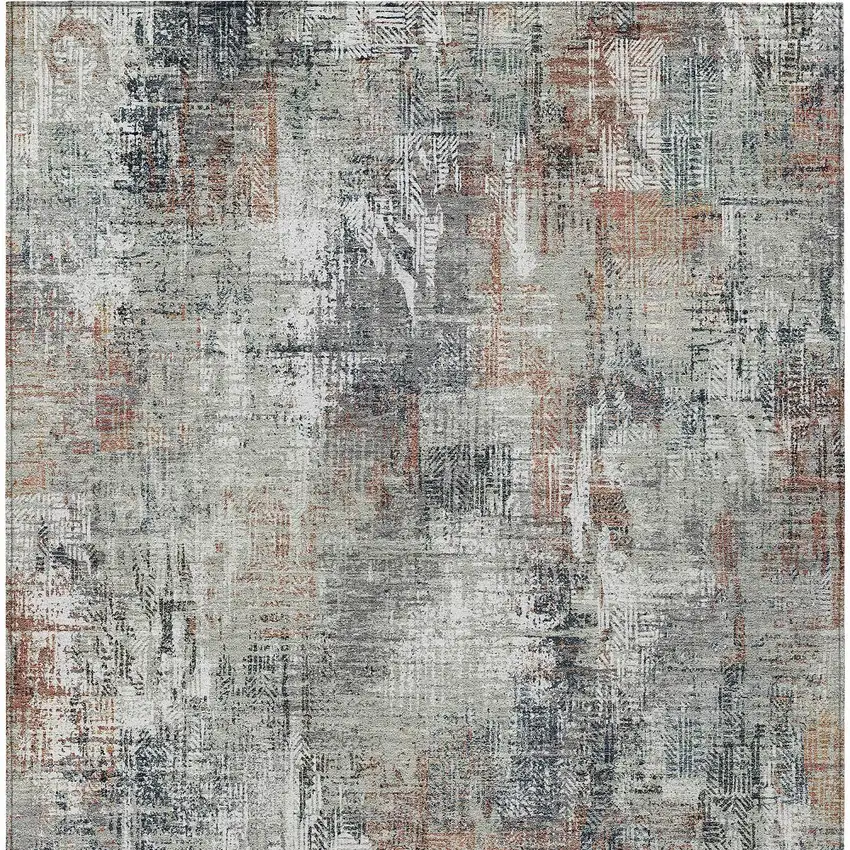 Taupe Gray And Copper Abstract Washable Indoor Outdoor Area Rug Photo 7