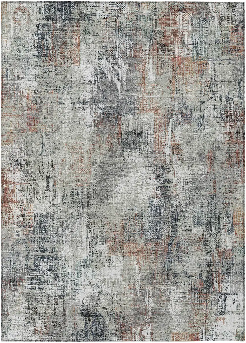 Taupe Gray And Copper Abstract Washable Indoor Outdoor Area Rug Photo 1