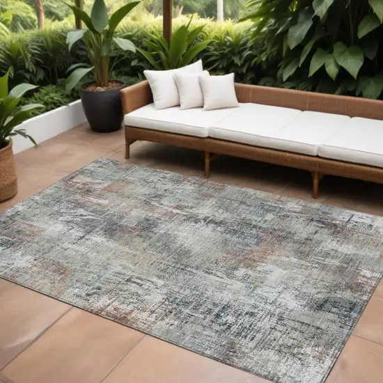 Taupe Gray And Copper Abstract Washable Indoor Outdoor Area Rug Photo 1
