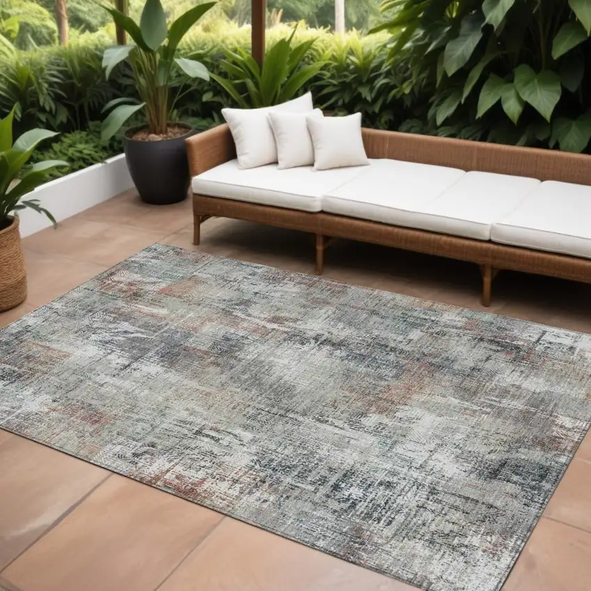 Taupe Gray And Copper Abstract Washable Indoor Outdoor Area Rug Photo 1