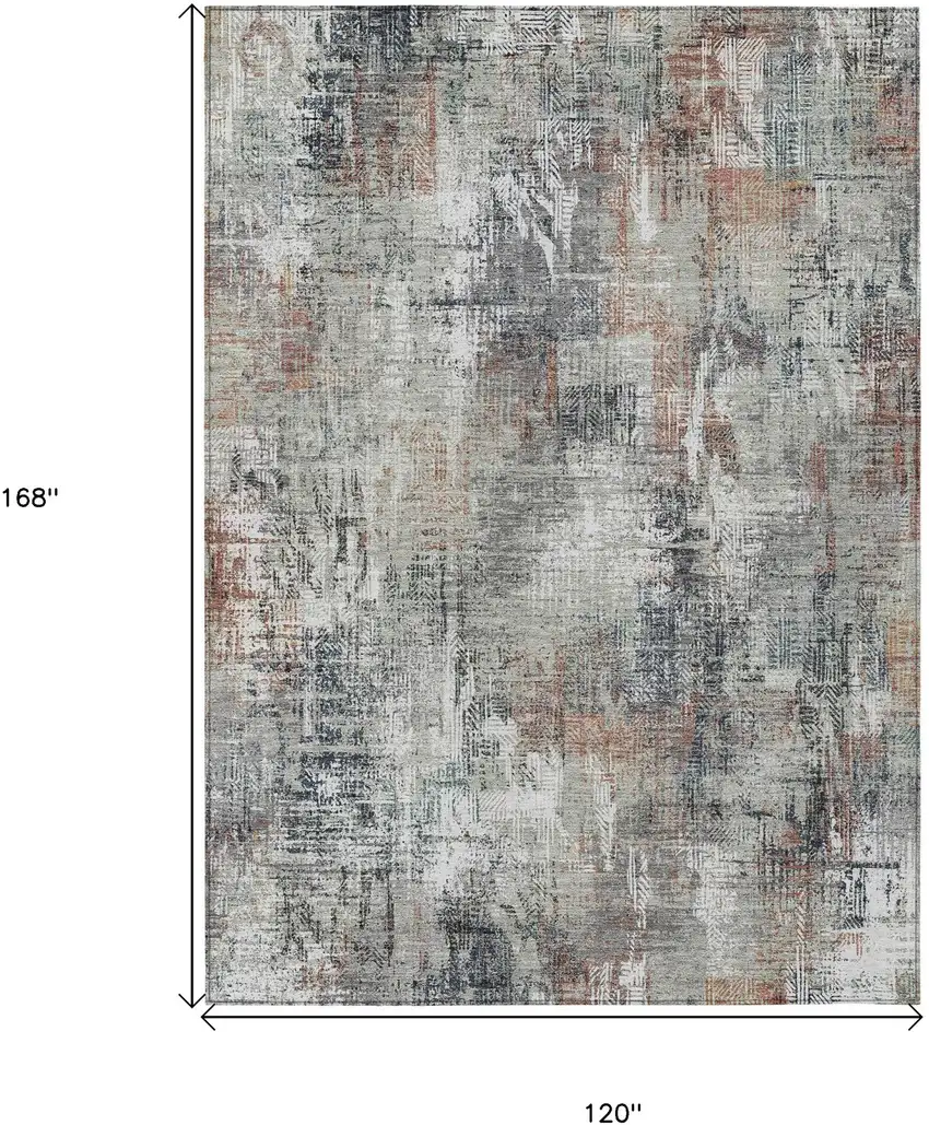 Taupe Gray And Copper Abstract Washable Indoor Outdoor Area Rug Photo 8