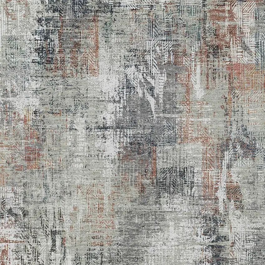 Taupe Gray And Copper Abstract Washable Indoor Outdoor Area Rug Photo 5