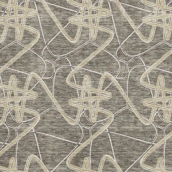 Taupe Gray And Gold Geometric Washable Area Rug With UV Protection Photo 2
