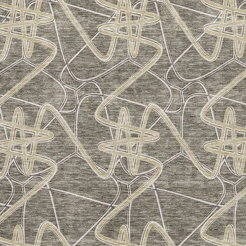 Taupe Gray And Gold Geometric Washable Area Rug With UV Protection Photo 2