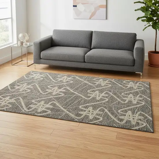 Taupe Gray And Gold Geometric Washable Area Rug With UV Protection Photo 2