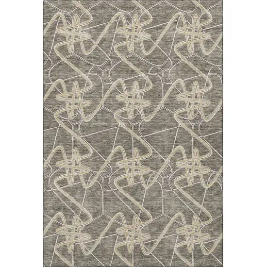 Taupe Gray And Gold Geometric Washable Area Rug With UV Protection Photo 3