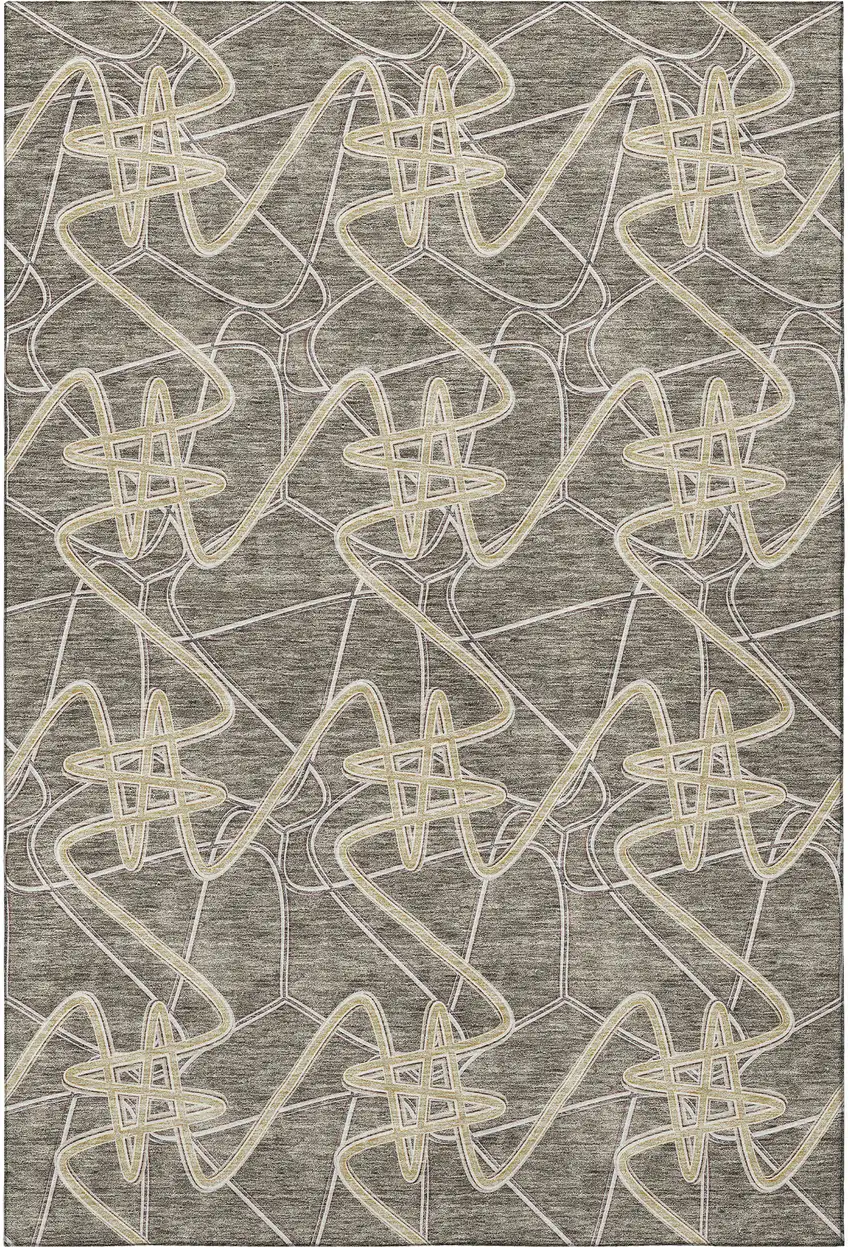 Taupe Gray And Gold Geometric Washable Area Rug With UV Protection Photo 3