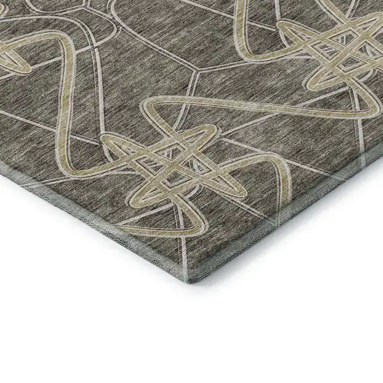 Taupe Gray And Gold Geometric Washable Area Rug With UV Protection Photo 7