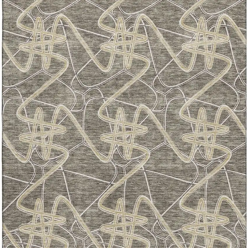 Taupe Gray And Gold Geometric Washable Area Rug With UV Protection Photo 2