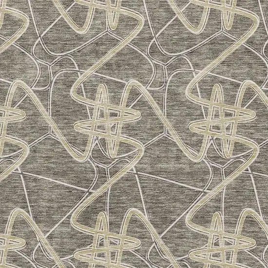 Taupe Gray And Gold Geometric Washable Area Rug With UV Protection Photo 2