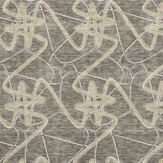Taupe Gray And Gold Geometric Washable Area Rug With UV Protection Photo 2