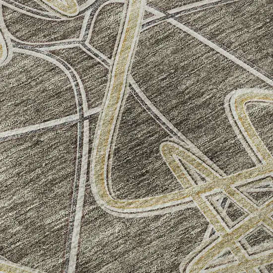 Taupe Gray And Gold Geometric Washable Area Rug With UV Protection Photo 9