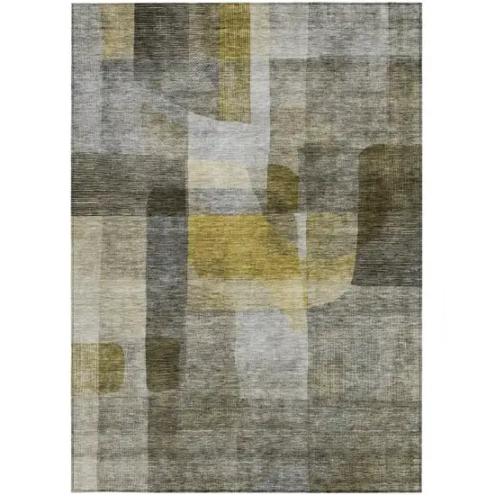 Taupe Gray And Green Abstract Washable Indoor Outdoor Area Rug Photo 6